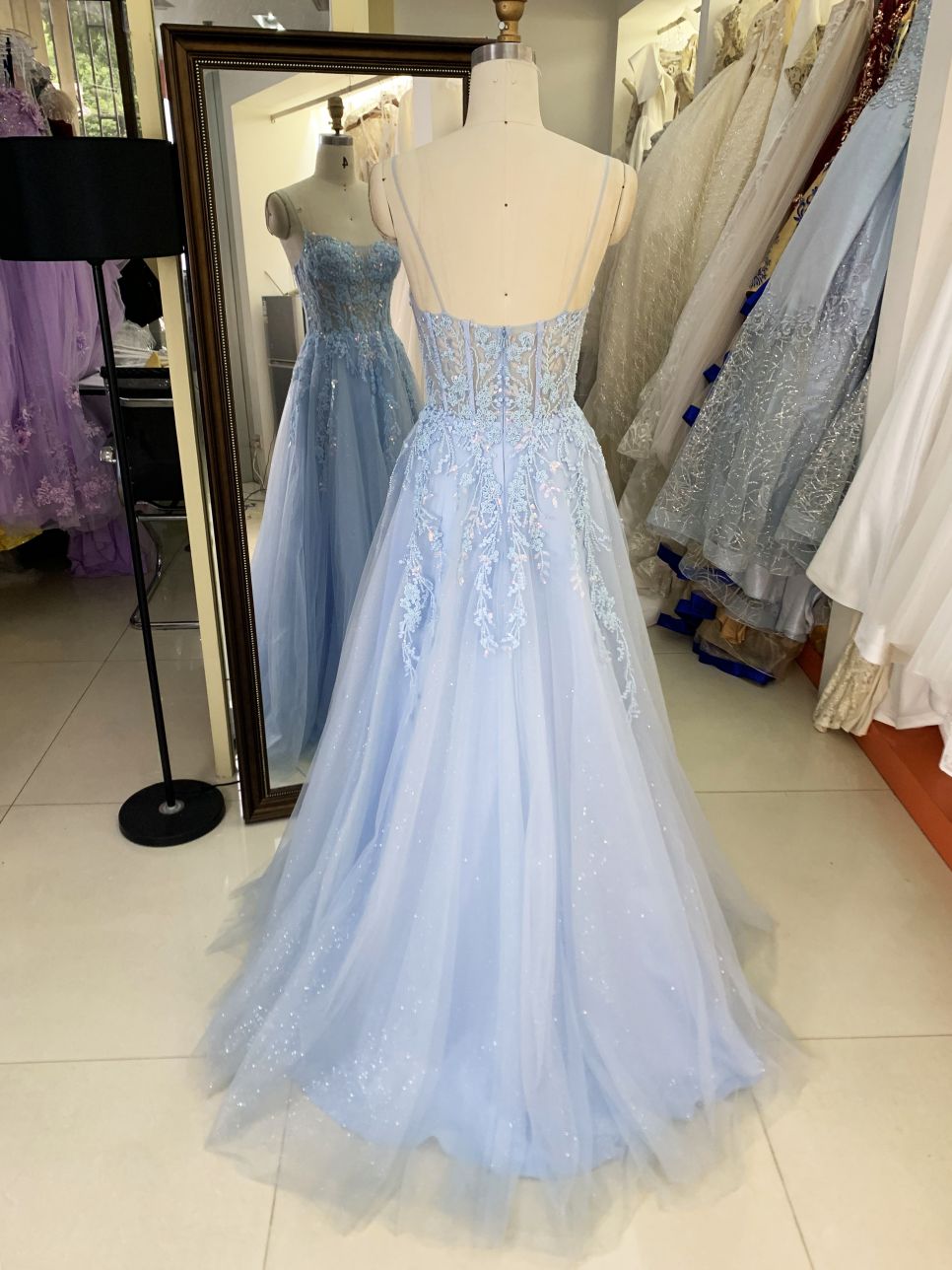 2025 Latest custom luxurious three-dimensional embroidered flower lace A-Line skirt new design evening prom dress