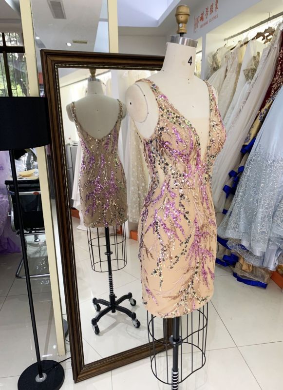 2025 New costom multi-color V Neck glitter jersey spaghetti straps velvet Sequin Dresses for Ladies Party Homecoming