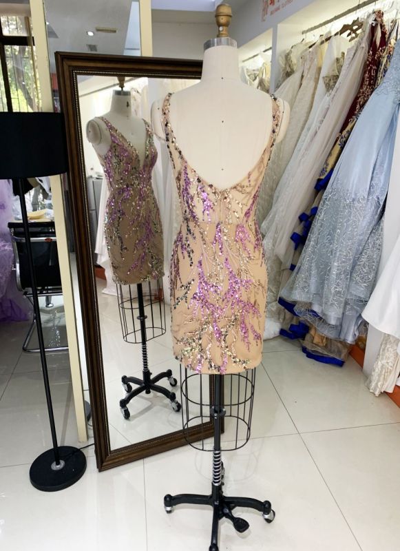 2025 New costom multi-color V Neck glitter jersey spaghetti straps velvet Sequin Dresses for Ladies Party Homecoming