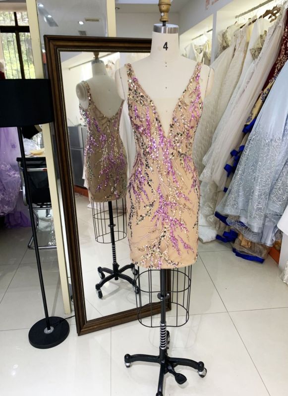 2025 New costom multi-color V Neck glitter jersey spaghetti straps velvet Sequin Dresses for Ladies Party Homecoming