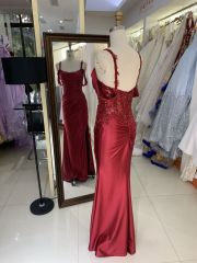 2025 New beading burgundy prom dresses women luxurious sexy evening dress elegant party for girl