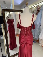 2025 New beading burgundy prom dresses women luxurious sexy evening dress elegant party for girl