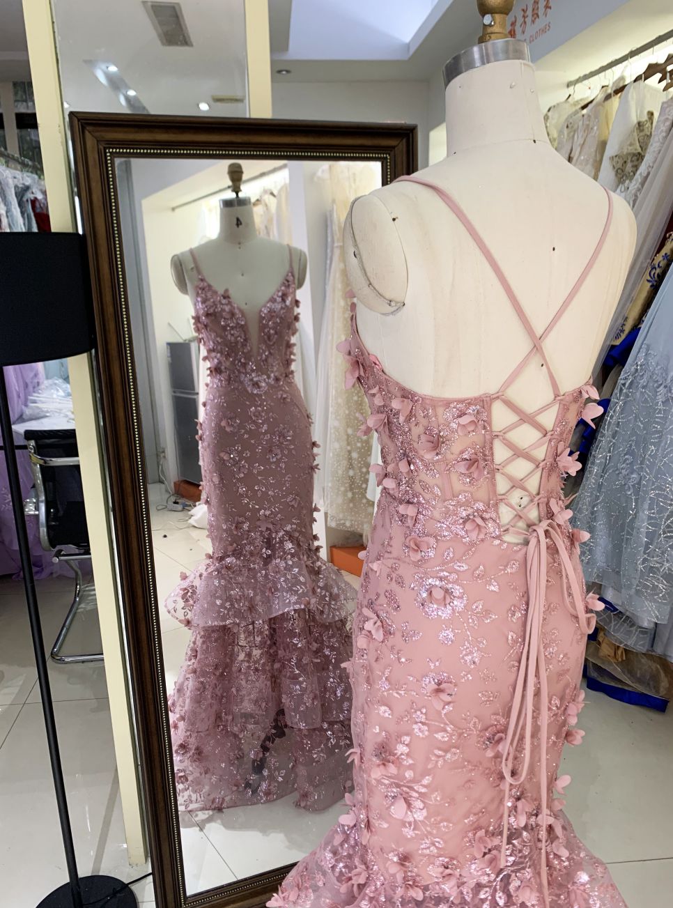 2025 New costom sweetheart ruffle skirt 3D flower luxurious dusty rose mesh mermaid Plus Size of The Women clothing Natural