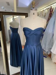 2025 Latest navy blue prom dress sexy slim pleat slit A-Line skirt lace up back boning design prom dress