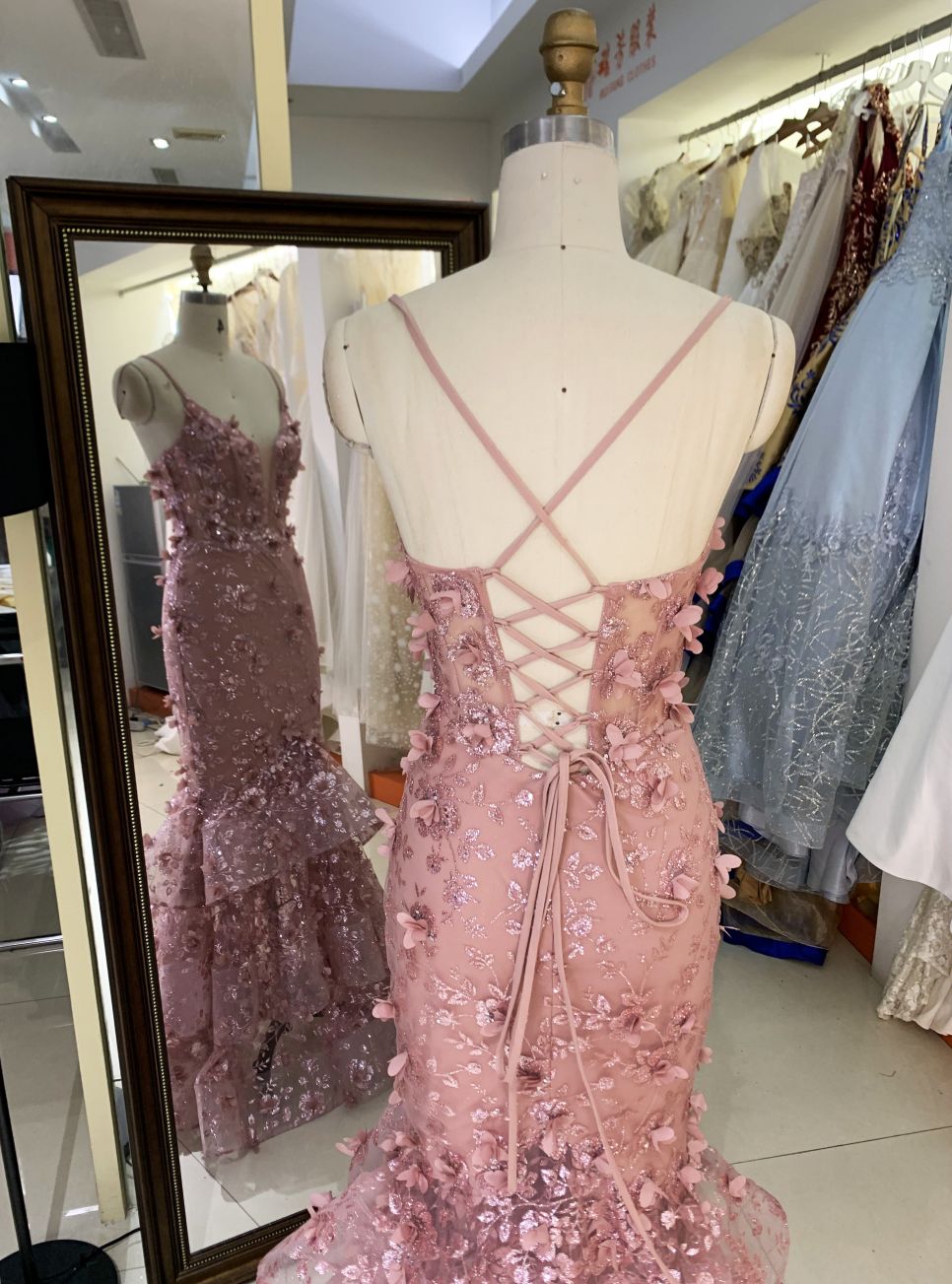 2025 New costom sweetheart ruffle skirt 3D flower luxurious dusty rose mesh mermaid Plus Size of The Women clothing Natural
