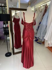 2025 New beading burgundy prom dresses women luxurious sexy evening dress elegant party for girl
