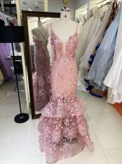 2025 New costom sweetheart ruffle skirt 3D flower luxurious dusty rose mesh mermaid Plus Size of The Women clothing Natural
