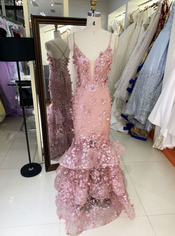 2025 New costom sweetheart ruffle skirt 3D flower luxurious dusty rose mesh mermaid Plus Size of The Women clothing Natural
