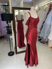 2025 New beading burgundy prom dresses women luxurious sexy evening dress elegant party for girl