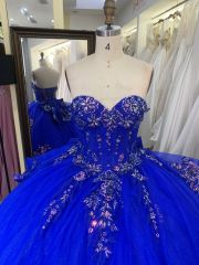 2025 New custom high quality latest 3D flowers lace embroidery dresses evening ball gowns royal blue quinceanera dress