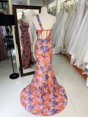 2025 New sequins multi color one shoulder boning pleat fancy evening prom dresses for black girls