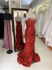 2025 Latest custom crystal stone glitter evening dress women's new luxury mermaid elegant pleated high slit prom dress