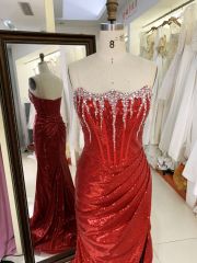2025 Latest custom crystal stone glitter evening dress women's new luxury mermaid elegant pleated high slit prom dress