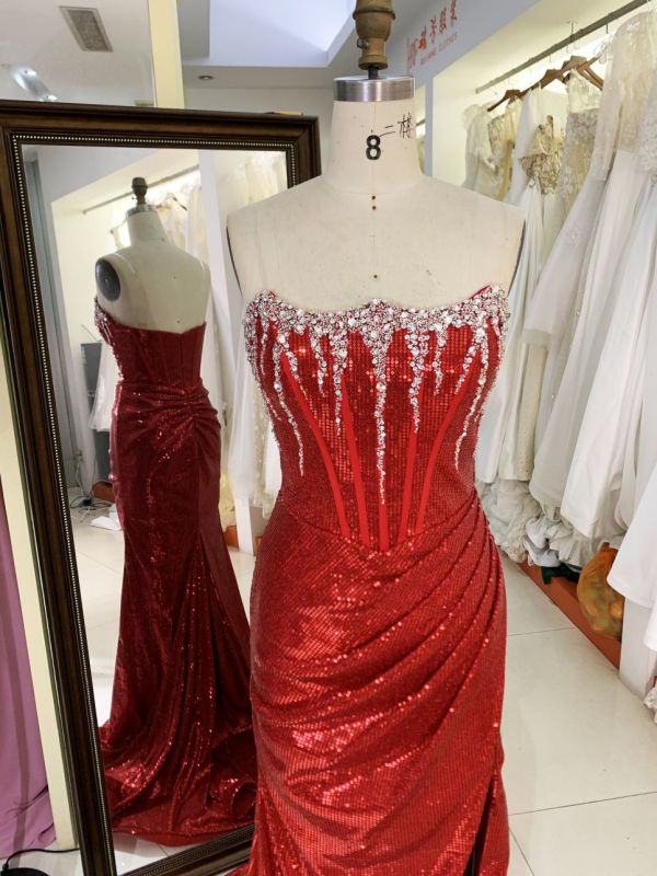 2025 Latest custom crystal stone glitter evening dress women's new luxury mermaid elegant pleated high slit prom dress