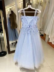 New style light blue fairy dress square neck temperament sling white mesh princess performance costume dress for children