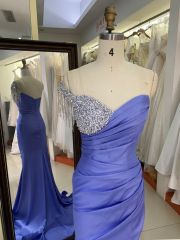 2025 wholesale dusty blue sleeveless beading tassels satin skirt mermaid prom evening dresses