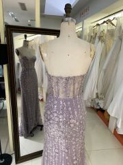 2025 New custom Sexy strapless Lace Embroidered Flower Tulle grey prom dresses party evening dress