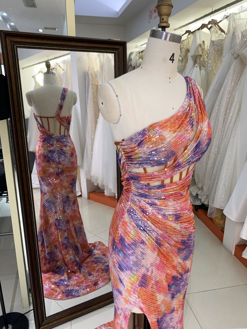 2025 New sequins multi color one shoulder boning pleat fancy evening prom dresses for black girls