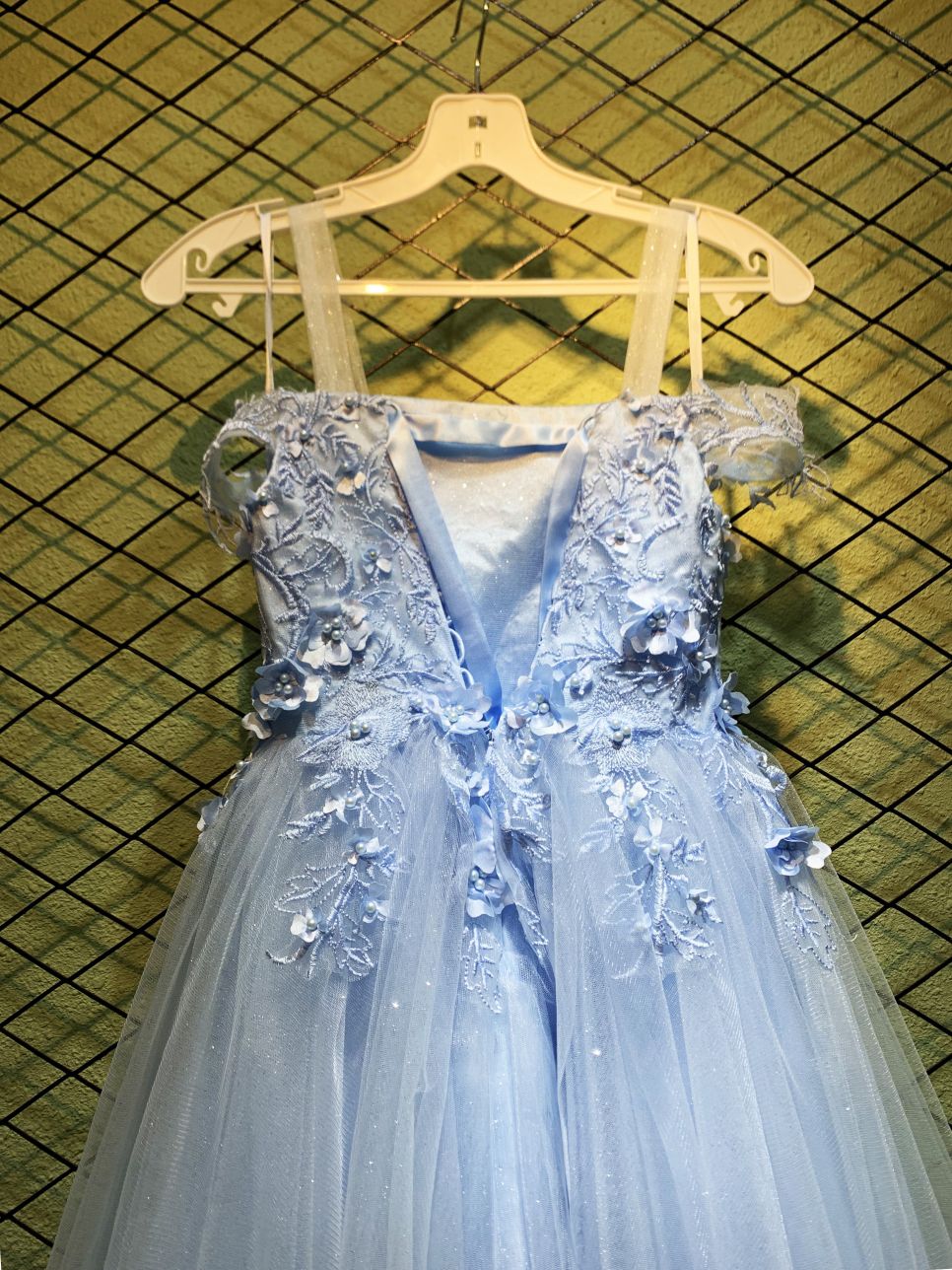 New style light blue fairy dress square neck temperament sling white mesh princess performance costume dress for children