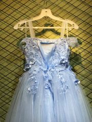 New style light blue fairy dress square neck temperament sling white mesh princess performance costume dress for children