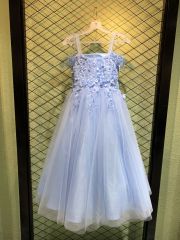 New style light blue fairy dress square neck temperament sling white mesh princess performance costume dress for children