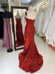 2025 Latest custom crystal stone glitter evening dress women's new luxury mermaid elegant pleated high slit prom dress