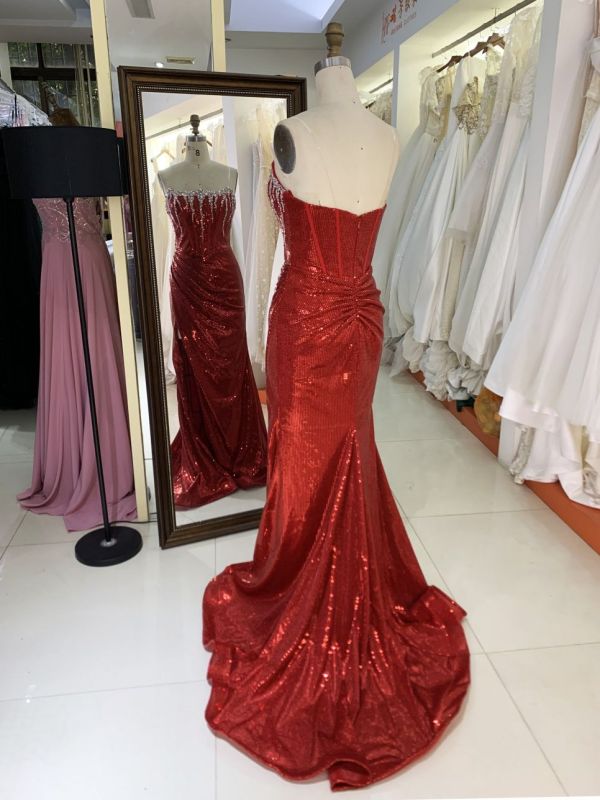 2025 Latest custom crystal stone glitter evening dress women's new luxury mermaid elegant pleated high slit prom dress