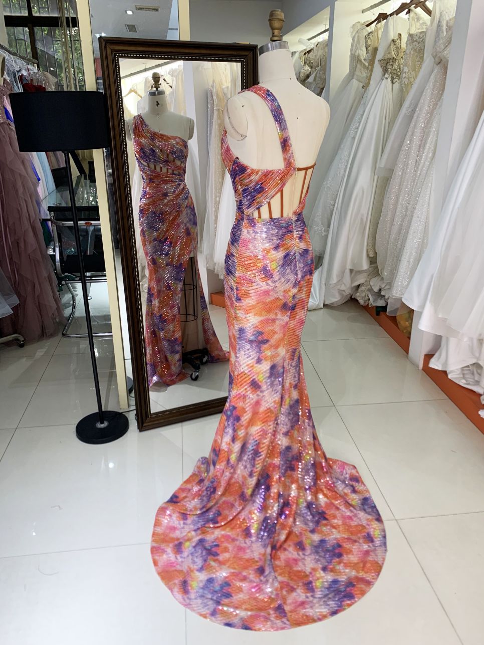 2025 New sequins multi color one shoulder boning pleat fancy evening prom dresses for black girls