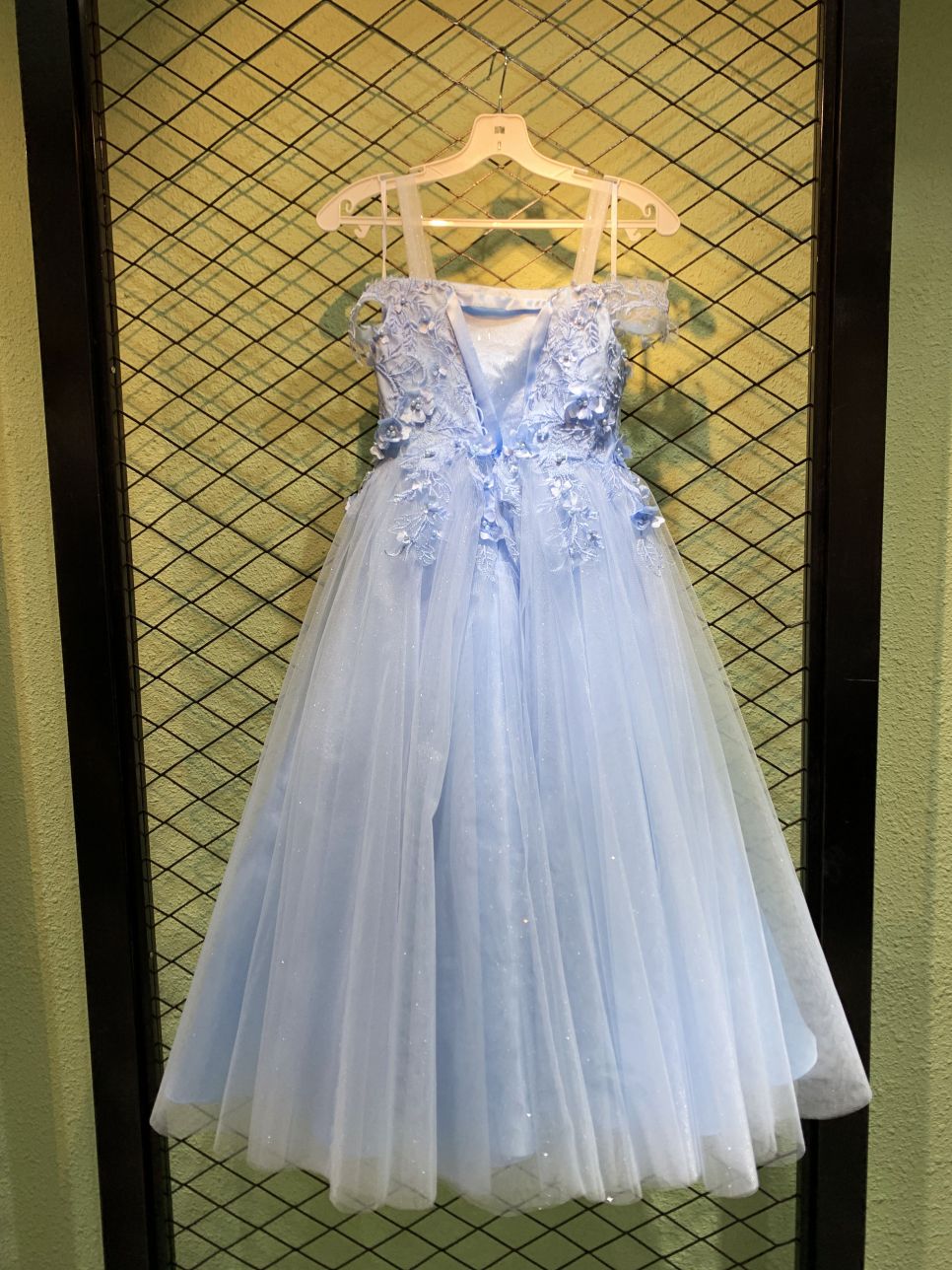 New style light blue fairy dress square neck temperament sling white mesh princess performance costume dress for children