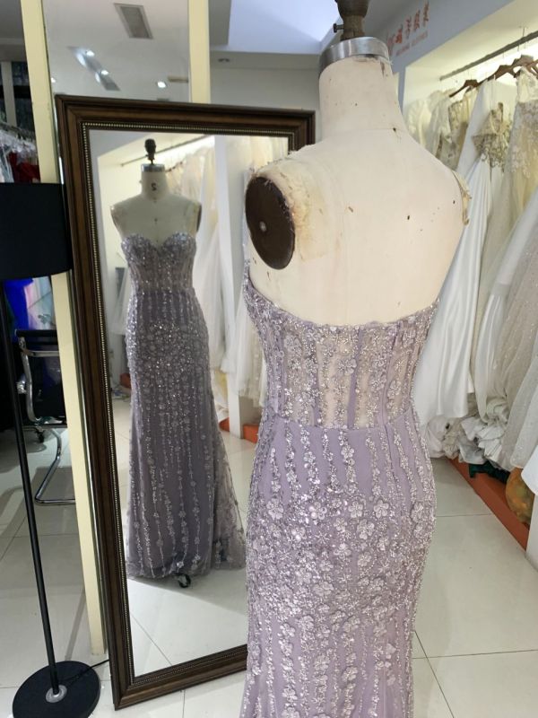 2025 New custom Sexy strapless Lace Embroidered Flower Tulle grey prom dresses party evening dress