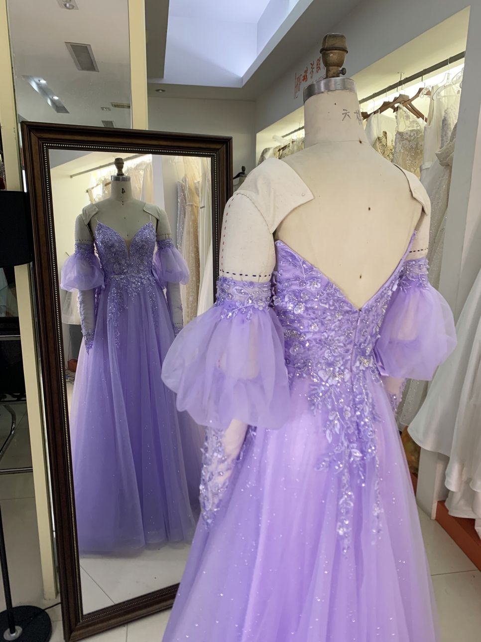 2025 New fashion custom lilac sweetheart off-shoulder puff short-sleeved removable high waist elegant large size prom dresses