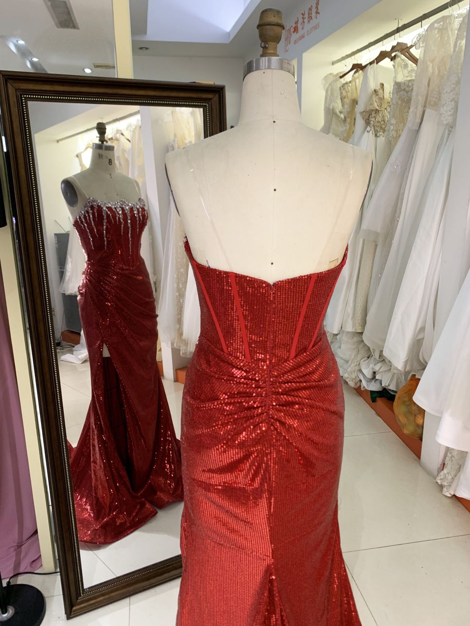 2025 Latest custom crystal stone glitter evening dress women's new luxury mermaid elegant pleated high slit prom dress