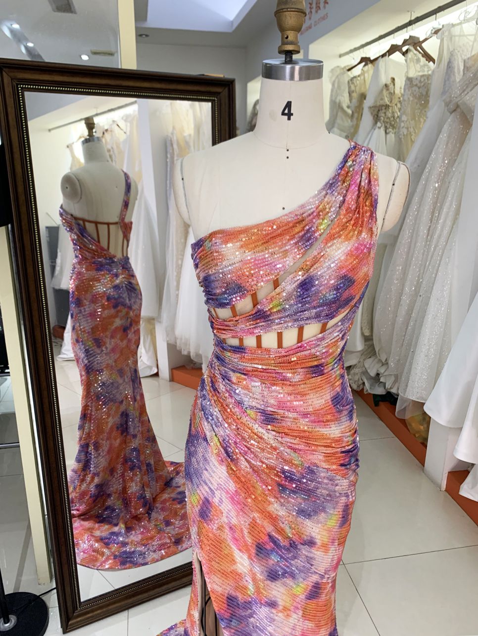2025 New sequins multi color one shoulder boning pleat fancy evening prom dresses for black girls