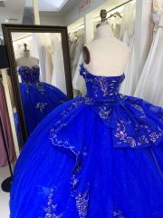 2025 New custom high quality latest 3D flowers lace embroidery dresses evening ball gowns royal blue quinceanera dress
