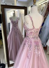 2025 New custom Sexy Sleeveless Lace Embroidered Flower Tulle ball gown skirt of prom dresses party evening dress