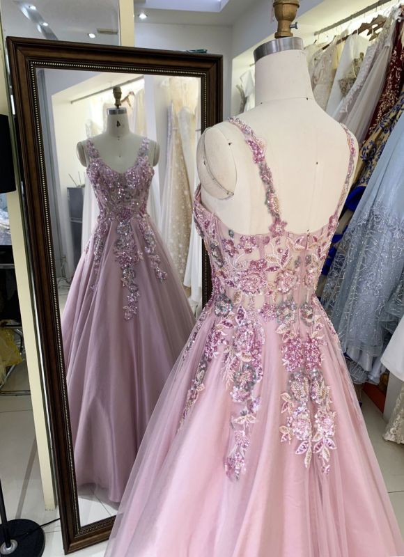 2025 New custom Sexy Sleeveless Lace Embroidered Flower Tulle ball gown skirt of prom dresses party evening dress