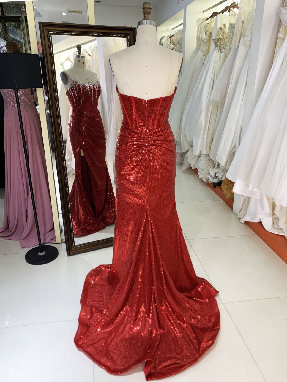 2025 Latest custom crystal stone glitter evening dress women's new luxury mermaid elegant pleated high slit prom dress