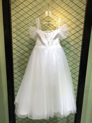 New style summer fairy dress square neck temperament sling white mesh princess performance costume dress for girl