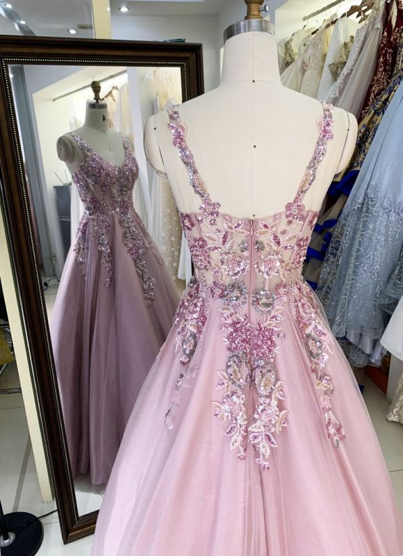 2025 New custom Sexy Sleeveless Lace Embroidered Flower Tulle ball gown skirt of prom dresses party evening dress