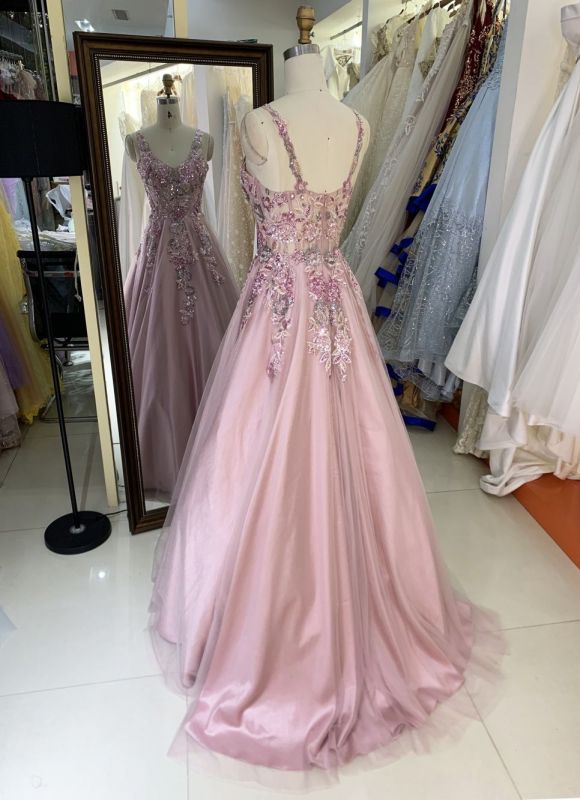 2025 New custom Sexy Sleeveless Lace Embroidered Flower Tulle ball gown skirt of prom dresses party evening dress