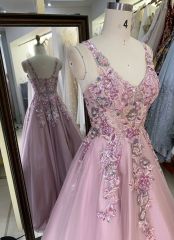 2025 New custom Sexy Sleeveless Lace Embroidered Flower Tulle ball gown skirt of prom dresses party evening dress