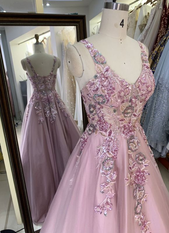 2025 New custom Sexy Sleeveless Lace Embroidered Flower Tulle ball gown skirt of prom dresses party evening dress