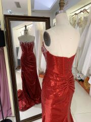 2025 Latest custom crystal stone glitter evening dress women's new luxury mermaid elegant pleated high slit prom dress