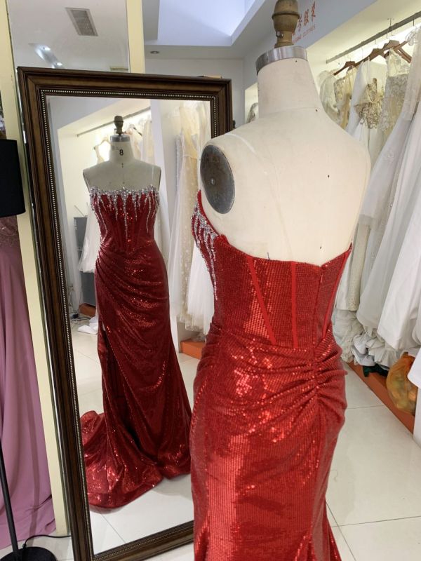 2025 Latest custom crystal stone glitter evening dress women's new luxury mermaid elegant pleated high slit prom dress