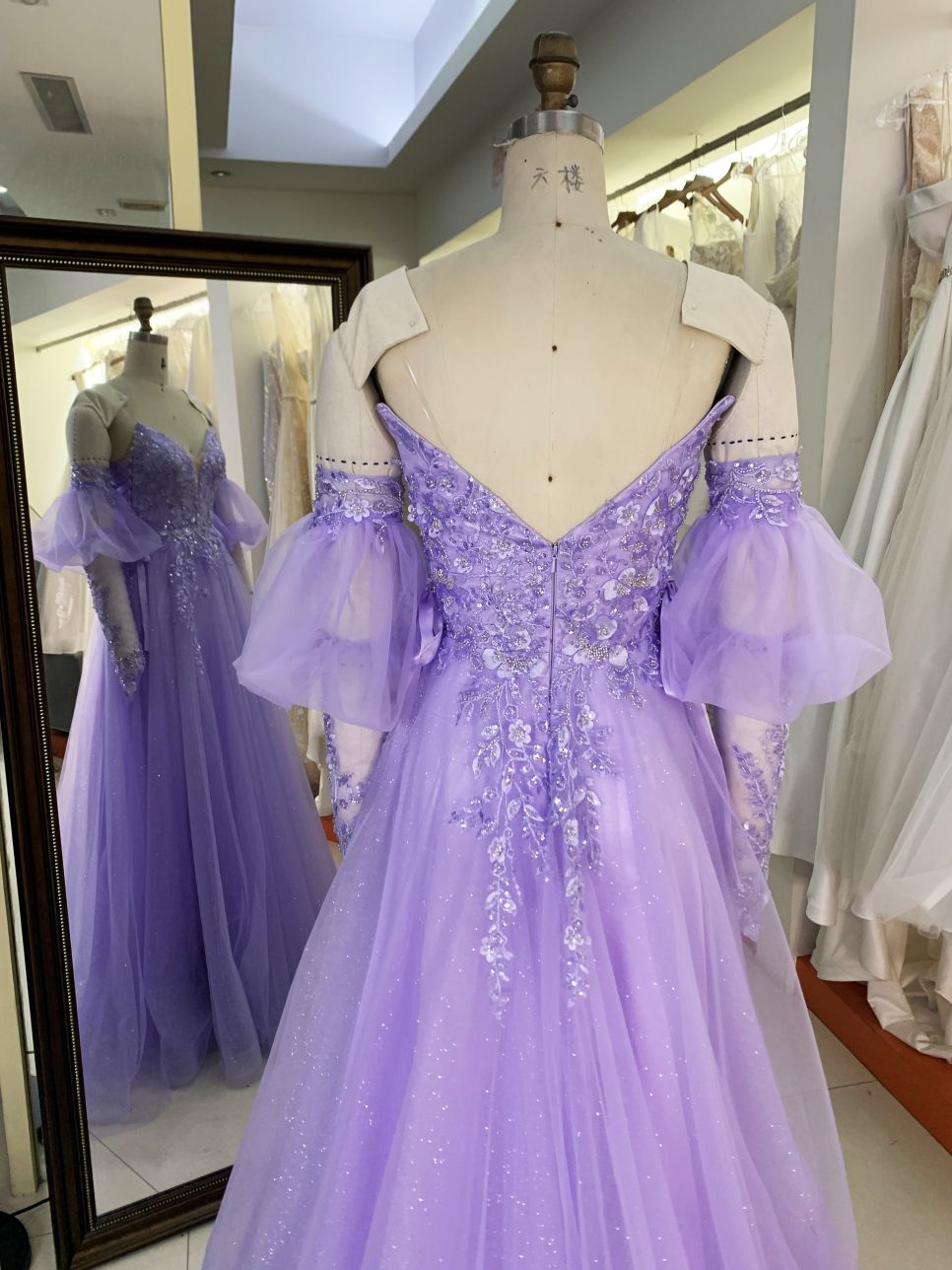 2025 New fashion custom lilac sweetheart off-shoulder puff short-sleeved removable high waist elegant large size prom dresses