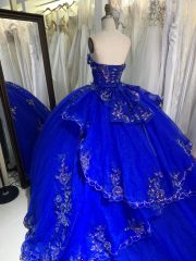 2025 New custom high quality latest 3D flowers lace embroidery dresses evening ball gowns royal blue quinceanera dress
