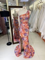 2025 New sequins multi color one shoulder boning pleat fancy evening prom dresses for black girls