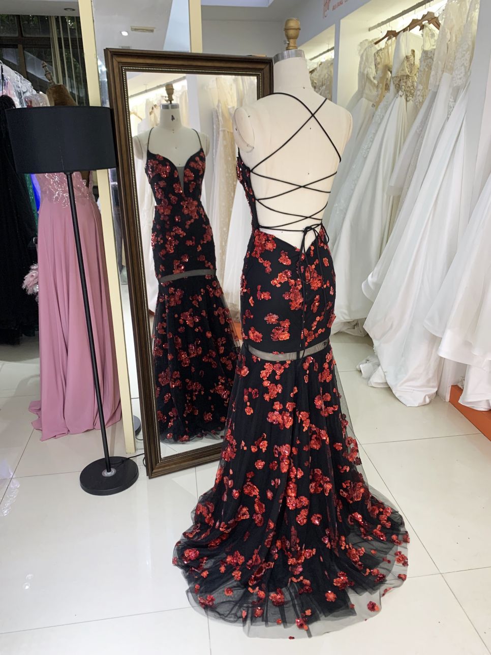 3D Sequin luxury long gown contract color evening dress mermaid skirt colorful custom prom dress 2025