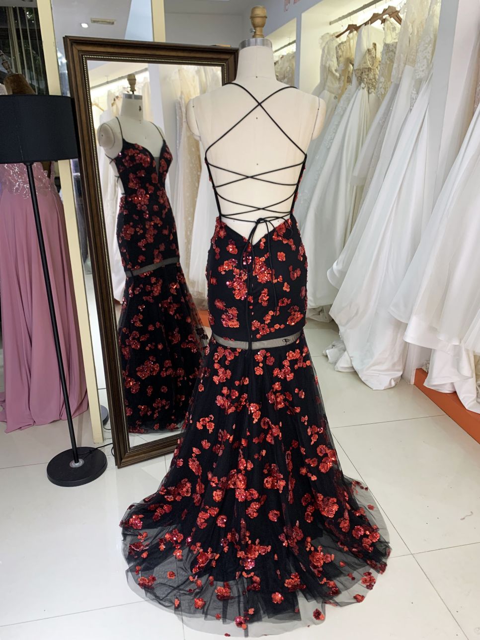 3D Sequin luxury long gown contract color evening dress mermaid skirt colorful custom prom dress 2025