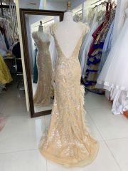 New luxury feather wholesale champagne sequin prom dress teen long gowns evening for women 2025